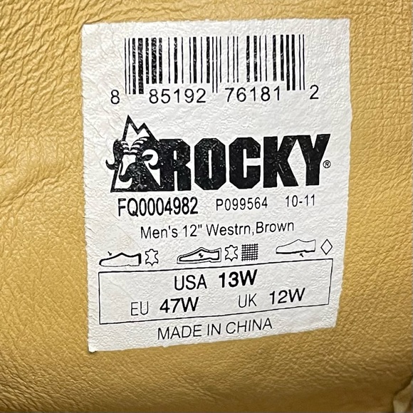 (SOLD) Rocky Boots 12” Western Brown Slip On Square Toe 13W - Picture 5 of 12